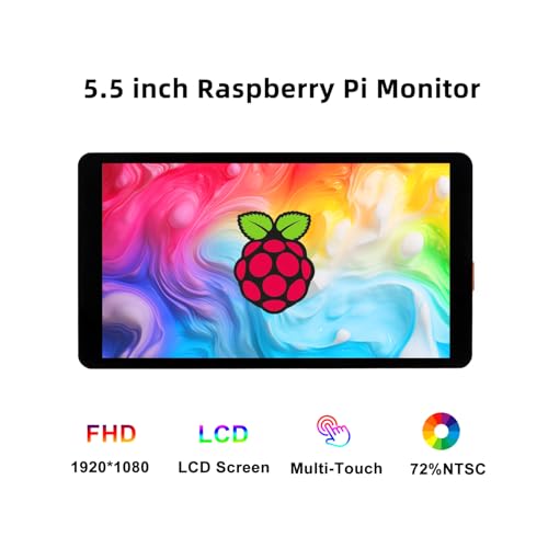5.5 Inch Touchscreen Monitor for Raspberry Pi LCD Display 1920 * 1080 for Pi RPi 5/4/4B/3B+/3A+ HDMI Support Windows Horizontal Display in Default