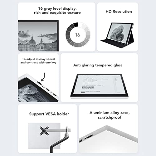 13.3inch E Ink Monitor, 15Hz Eyes Care E Paper Display, 75mm VESA Mountable, for , iOS, Linux, Android Systems (13.3-inch)