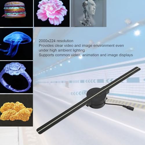 3D Hologram Fan Projector, Holographic Projector Display, 3D Advertising Display, 3D Hologram LED Fan Display with 224 LED Light Beads for Shop,Mall,Bar, Party, Exhibition (Black)