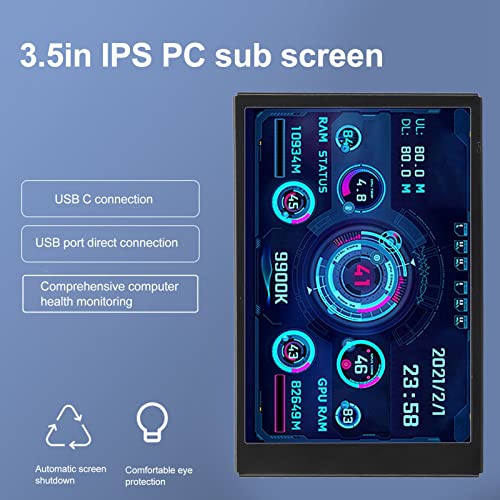 VBESTLIFE Computer Temp Monitor, 3.5Inch Mini USB C PC Temperature Display CPU Data Monitor PC Sensor Panel Display, for DIY Computer (Black)