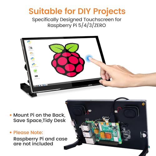 WIMAXIT Raspberry Pi Touchscreen Monitor- 7'' IPS 1024X600 Dual-Speaker, USB HDMI Portable Capacitive Display for Raspberry Pi 5 3b+/4b, Windows (Driver-Free)