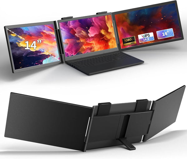 Laptop Screen Extender Monitor Portable - 14 Inch IPS FHD 1080P Triple Monitor for Laptop for 13"-17" Laptops Compatible with Mac Windows (Maximum Length: 14.56") (S3)