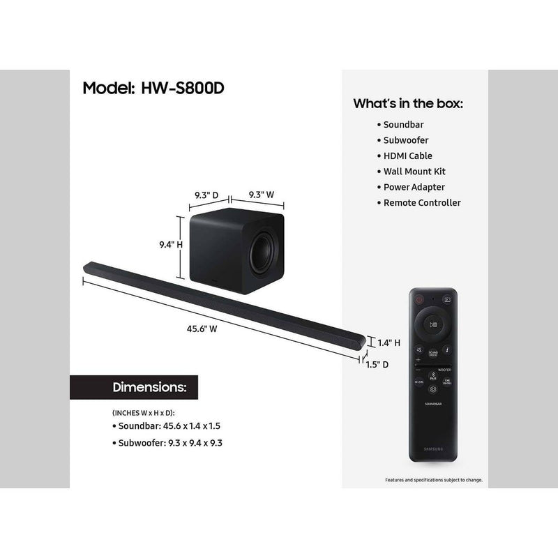 Samsung Ultra-slim 3.1.2ch. Wireless Dolby ATMOS Soundbar with Q-Symphony (HW-S800D)
