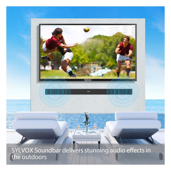 SYLVOX Soundbar for Outdoor TV, 2.0 Channel Home Theater Sound Bar for Compatible with 8K, 4K, HD TV, 120 Watt, Bluetooth 5.0, 4 EQ settings